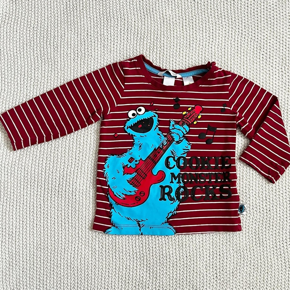 H&M Red Striped Cookie Monster Long Sleeve Tee